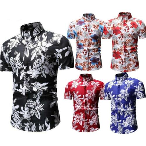 Men Print Floral Style Summer Hawaiian Vacation Casual Short Shirt Print Short Sleeve Shirt Top Slim Fit Party Short Tee Blouse