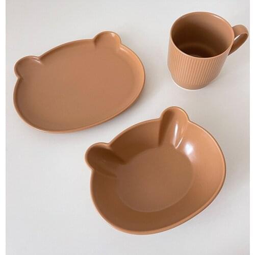 3PCS Ceramic Bear Plate Pure Color Afternoon Tea Tableware Set Ceramic Bandeja Decorativa Mesa Platos Cerámica Pratos De Jantar
