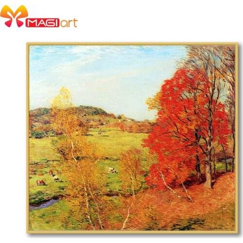 Cross stitch kits Embroidery needlework sets 11CT water soluble Canvas Patterns 14C Full Landscape Maple leaf-NCMS170