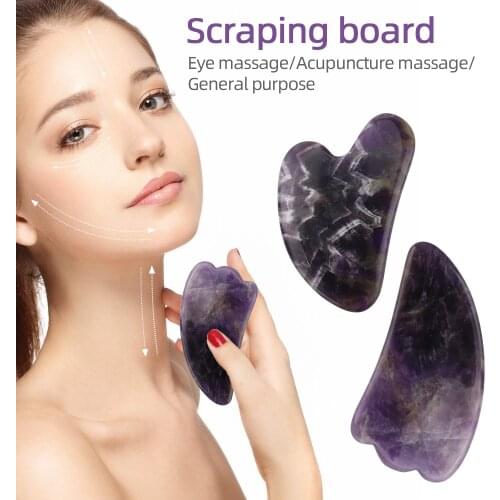 Facial Jade Guasha Scraping Board Natural Amethyst Face Gua Sha Massage Scraper for Face Skin Lifting Massage Tools Anti Wrinkle