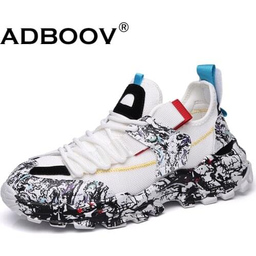 ADBOOV Mens Graffiti Sneakers Newest Trend Man Sport Shoes Breathable Fabric Casual Shoes