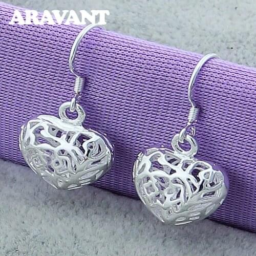 New Fashion 925 Jewelry Silver Heart Drop Earring For Women Romantic Wedding Silver Plated Earrings Jewelry
