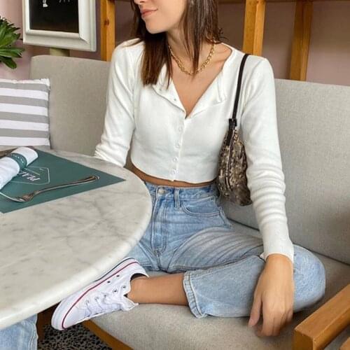 Solid Basic Knit Full Sleeve Bottoming tShirt Women Fashion Harajuku Girls Single-breasted Casual Top Tee Shirt Ropa Mujer