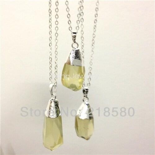 H-QN81 Faceted Lemon Quartz Nugget Waterdrop Statement Necklace Silver Plated