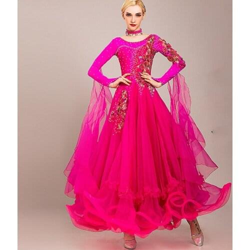 Elegant WomenS Professional Ballroom Competition Dance Dress Rhinestone Embroidery Big Swing Dresses Tango Waltz Wear DL5249