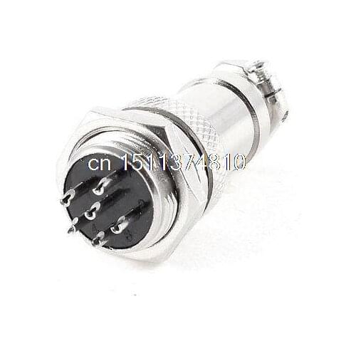Industrial Panel Mount GX16 16mm Screw 6 Pin Metal Aviation Connector Plug