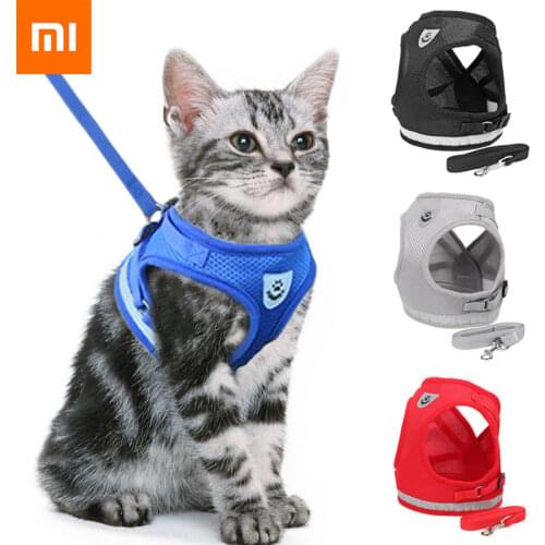 Cat Dog Adjustable Harness Vest Walking Lead Leash For Puppy Dogs Collar Polyester Mesh Harness For Small Medium Dog Cat Pet