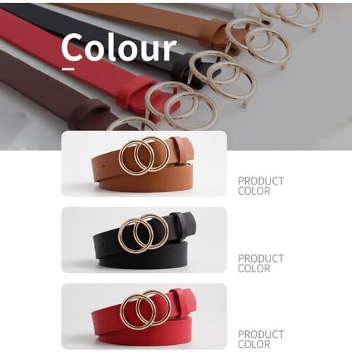 Fashion Leather Waist Belts Women For Jeans Double Ring Buckle Ladies Belt For Dresses Black Women Belt Wild Waistband Ladies