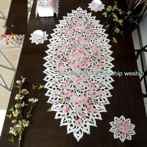 PINK rose High-end luxury embroidery cloth table cloth Table flag Table mat Dust cover towel