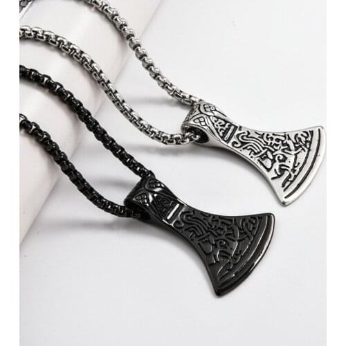 Nordic Viking Warrior Axe Pendant Necklace Vintage Black/Silve Color 316L Stainless Steel Viking Jewelry Drop Shipping