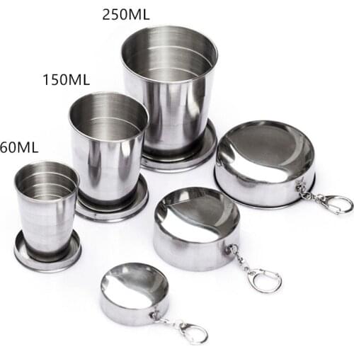 60ml 150ml 250ml Stainless Steel Folding Cup Portable Outdoor Travel Camping Telescopic Cup With Keychain Water Stainless Steel