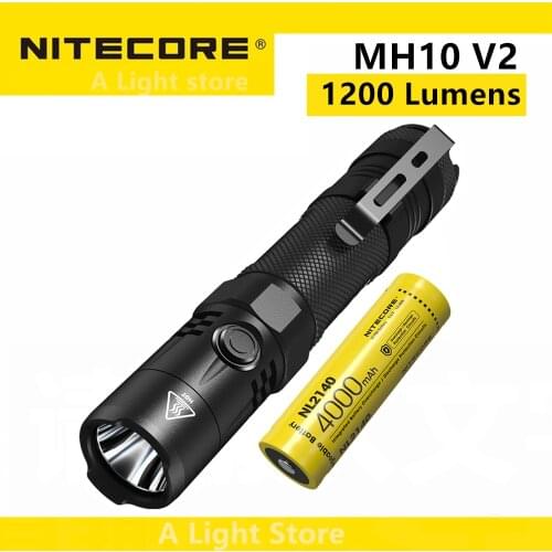 NITECORE MH10 V2 Flashlight LED 1200 Lumens USB-C Rechargeable Dual Fuel EDC self defense Torch with NL2140 4000mAh Battery