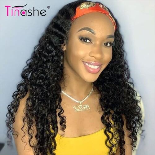 Tinashe Headband Wig Brazilian Deep Wave Wig 150 Density Chic Scarf Head Band Wigs For Black Women Deep Curly Human Hair Wig