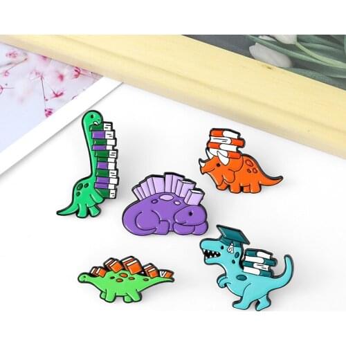 European And American Style Cute Dinosaur Doctor Badge Cartoon Dinosaur With Book Learning Fashion Exquisite Enamel Brooch Pin