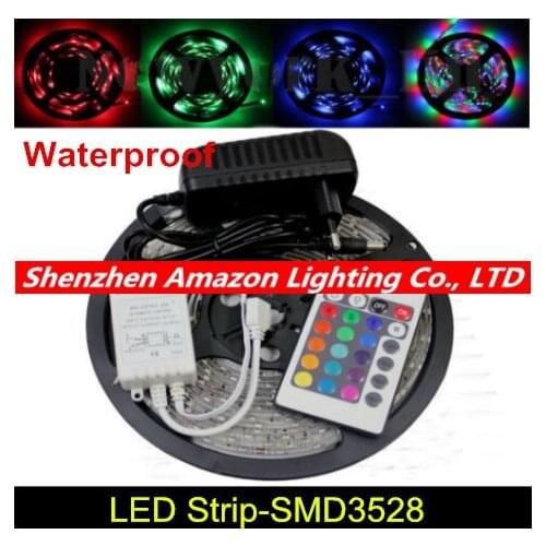 Waterproof LED Strip 300leds/5M 3528 SMD LED Strip Light IP65 Flexible Ribbon Tape with 12V 2A Power Adapter Free Shipping