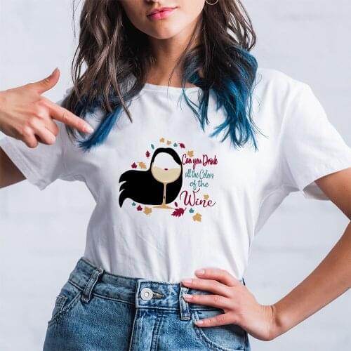 Wine Glass Princess Series Pattern Women T-Shirt Disney Kawaii Drop Ship Casual Fashion Dropship Short Sleeve White T Shirt Cute