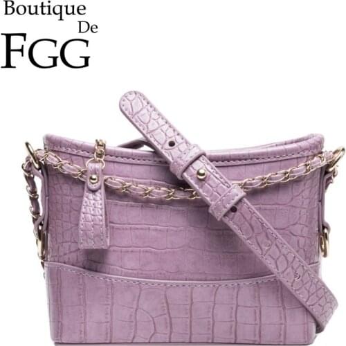 Boutique De FGG Crocodile Pattern PU Leather Women Chain Shoulder Handbags Fashion Crossbody Bag Ladies Casual Totes Bag