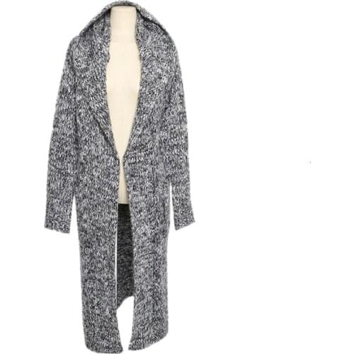 New Korean Long Sleeve Womens Winter Sweater Coat Fashion Casual Knitted Cardigan Crocheted Hooded Sweater Outerwear