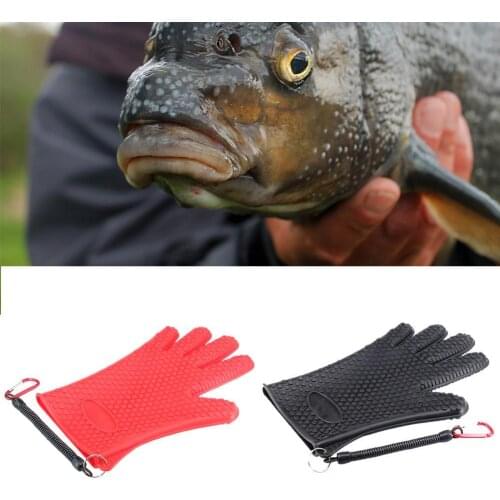 1Pc Fishing Catching Gloves Rubber Anti-slip Protect Hand from Puncture Scrapes Catch Fish Five Finger Glove with Anti-lost Rope