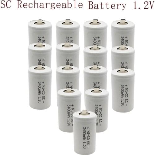 15pcs USB SC 3400mAh Sub SC 1.2V Ni-Cd Rechargeable Battey NiCd SUBC Cells Screwdriver Electric Drill SC Batteries Power Tool