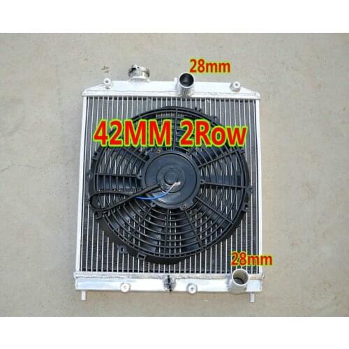 2ROW 42MM RACING Aluminum Radiator FOR 1992-2000 HONDA CIVIC DEL SOL CR-X EG EK D15 D16 D-series +12" BLACK FAN