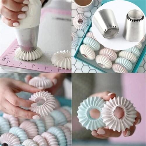 Sultan Large tube 2Pcs Stainlessl Steel Pastry Russian Tip Nozzles Icing PipingCupcake Icing Piping Nozzles Baking Cake Tools