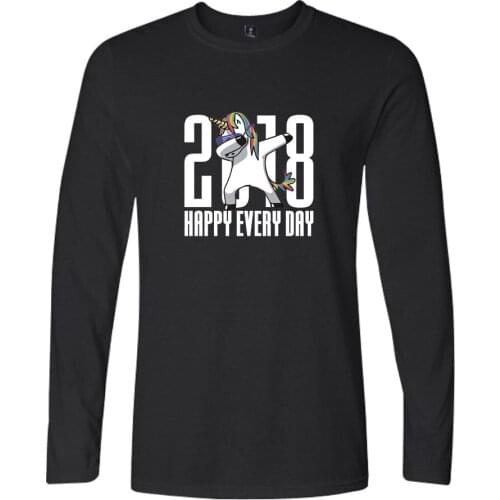 2018 Happy Every Day Funny Animal Unicorn Long Sleeve T Shirt Women/Men Cotton Printed Anime T-shirt Men Tops Tees