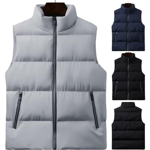 2021 Luxury Autumn Winter Mens Outdoor Sports Outerwear Thick Cotton Vest Waistcoat Male Slim Sleeveless Jacket Homme Coat M-4XL