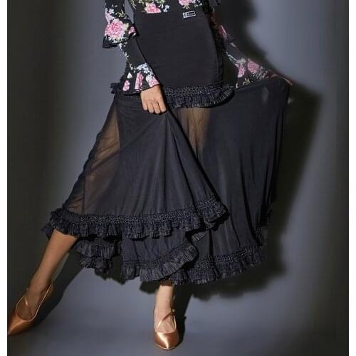 2021 Ballroom Dance Skirts Sexy Black Mesh Modern Skirt Chacha Samba Tango Latin Dance Competition Clothes Dance Wear DN9298