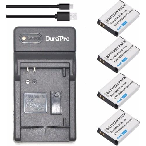 4pc SLB-10A SLB 10A SLB10A 3.7V 1050mAH Li-ion Battery +USB Charger for Samsung EX2F HZ15W SL202 SL420 SL620 SL820 WB150F WB250F