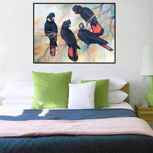 5D DIY diamond painting animal full diamond four black bird round diamond mosaic pattern cross stitch home decoration