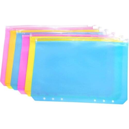 6Pcs/Set A6 Size 6 Holes Colorful Waterproof PVC Binder Folders Zipper Bags for 6-Ring Loose-leaf Notebook