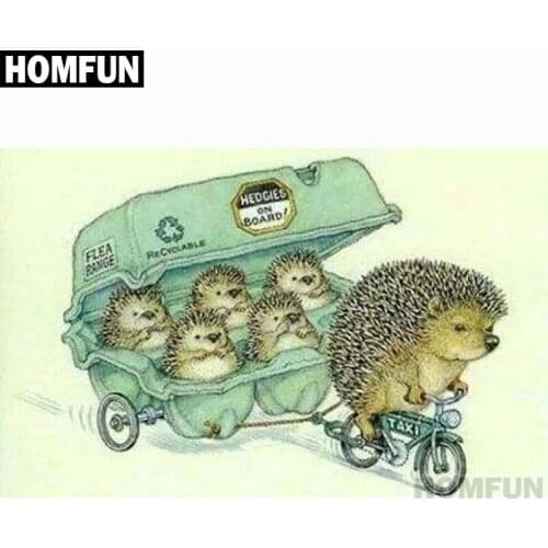 HOMFUN Full Square/Round Drill 5D DIY Diamond Painting "Hedgehog family" Embroidery Cross Stitch 5D Home Decor Gift A01186