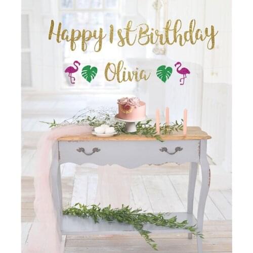 Custom Happy 1st birthday banner, Personalised birthday banner, birthday decoration,glitter birthday banner,tropical birthday