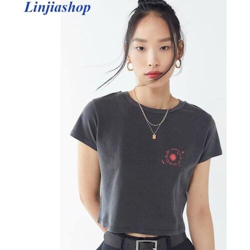 ECLIPSE cropped T-shirts girl high quality soft cotton fabric summer women black gray top elastic tees easy fit dropshipping