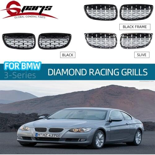 G-Parts One Pair ABS Car Diamond Front Bumper Grille Overlay Kidney Racing Grilles For-BMW 3 Series Coupe E92 E93 M3 2006-2009