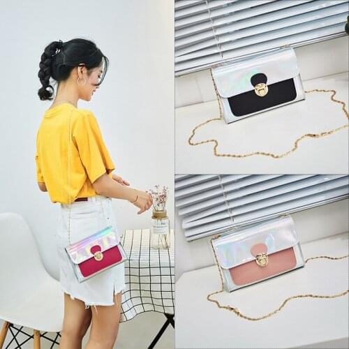 Holographic PVC Chain Mini Bag Small Purses and Handbags Rainbow Crossbody Bag for Women 2018 Korean Ladies Hand Messenger Bags