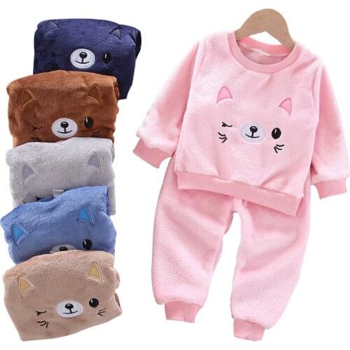 Toddler Clothes Set Winter Childrens Pajamas Set Baby Boy Girl Flannel Warm Sleepwear Set 2pcs Suit Outfits Kids Clothing