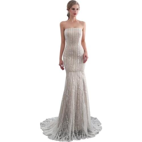 Lace with Taffeta Strapless Mermaid Lace Up Embroidery Backless Floor Length Party Dress Robe de soiree Vestido de noche