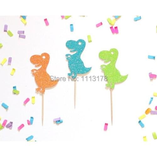 Cute glitter Dinosaur Cupcake Toppers Picks Birthday wedding party cake topper food toothpicks
