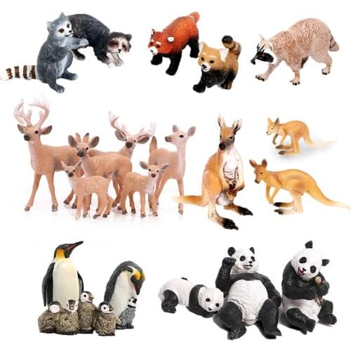 Wild Zoo Animal Models Action & Toy Figures Raccoon Australian kangaroo Panda Penguin Family models Simulation Animal Kids Toys
