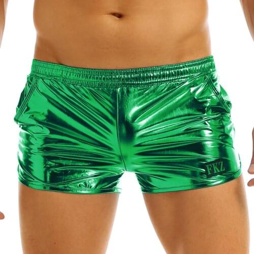Fashion Male Mens Shiny Metallic Night Club Party Shorts Elastic Waistban Boxer Performance Show Summer Clubwear Costume Trunks