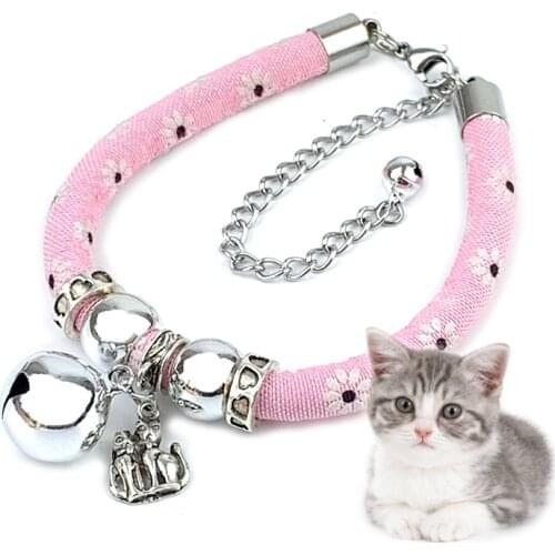 Fashion Print flowers cat pet bell collars adjustable Kitten Small Medium Cute Cats Calico Necklace with bells products for pets