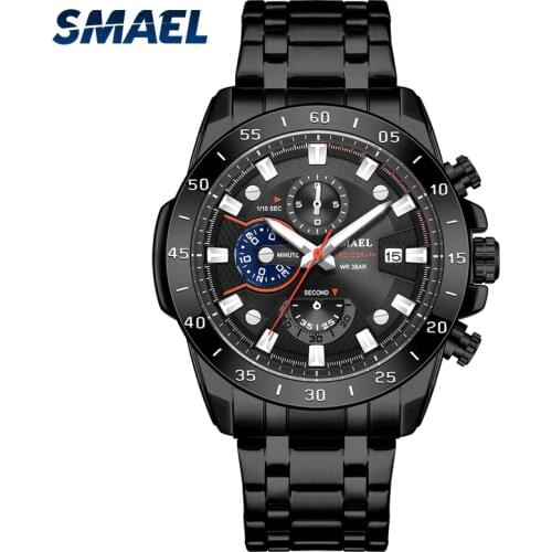 SMAEL Watch Men Classics bussiness alloy watch with three eyes and six stitches dial Mens Reloj Watches Homme Saati SL-9090