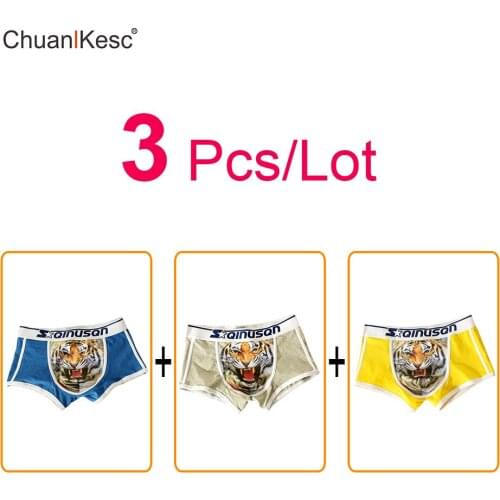 3Pcs/Lot Mens Boxers New Personalized 3D Tiger Head Pattern Underwear Sexy And Comfortable Cotton Shorts