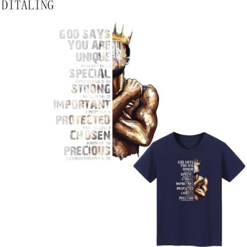 King Patches On Clothing DIY Washable Thermal Sticker On Man T-Shirt Heat Transfer Patch God Says You Are Unique Iron On Sticker