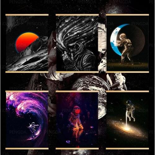 Canvas Wall Art Modern Prints Space Painting Solid Wood Hang Scrolls Astronaut Posters Home Decor Living Room Modular Pictures