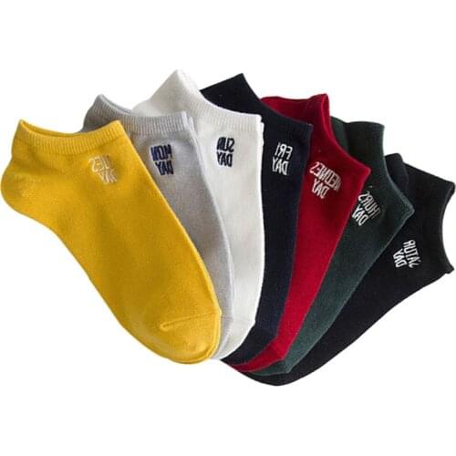 7 Pairs Womens Socks Cotton Letter Embroidery Funny Invisible Female Week 7 Days Cute Girls Art Socks Ankle Sock Meias Hosiery
