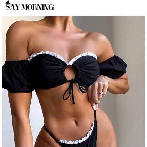 SAY MORNING 2021 New Off Shoulder Frilled Ruffled Bikini Women Swimwear Female Swimsuit Two-pieces Bikini set