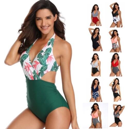 New hot style Summer Women One-piece swimsuit Leaf Print multicolor sexy European and American bikini Swimwear Women